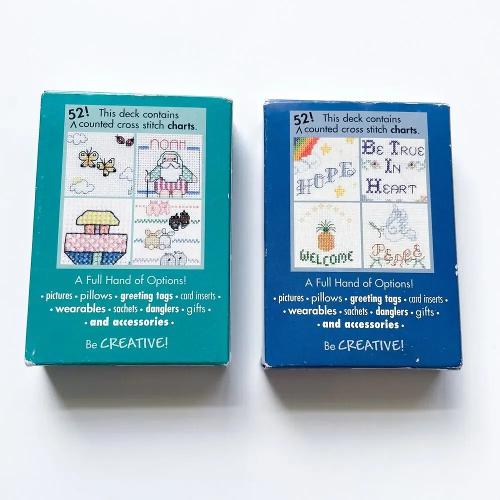 Vtg Set of Two Bucilla Playing Cards Inspirational and Noah's Ark Design Charts